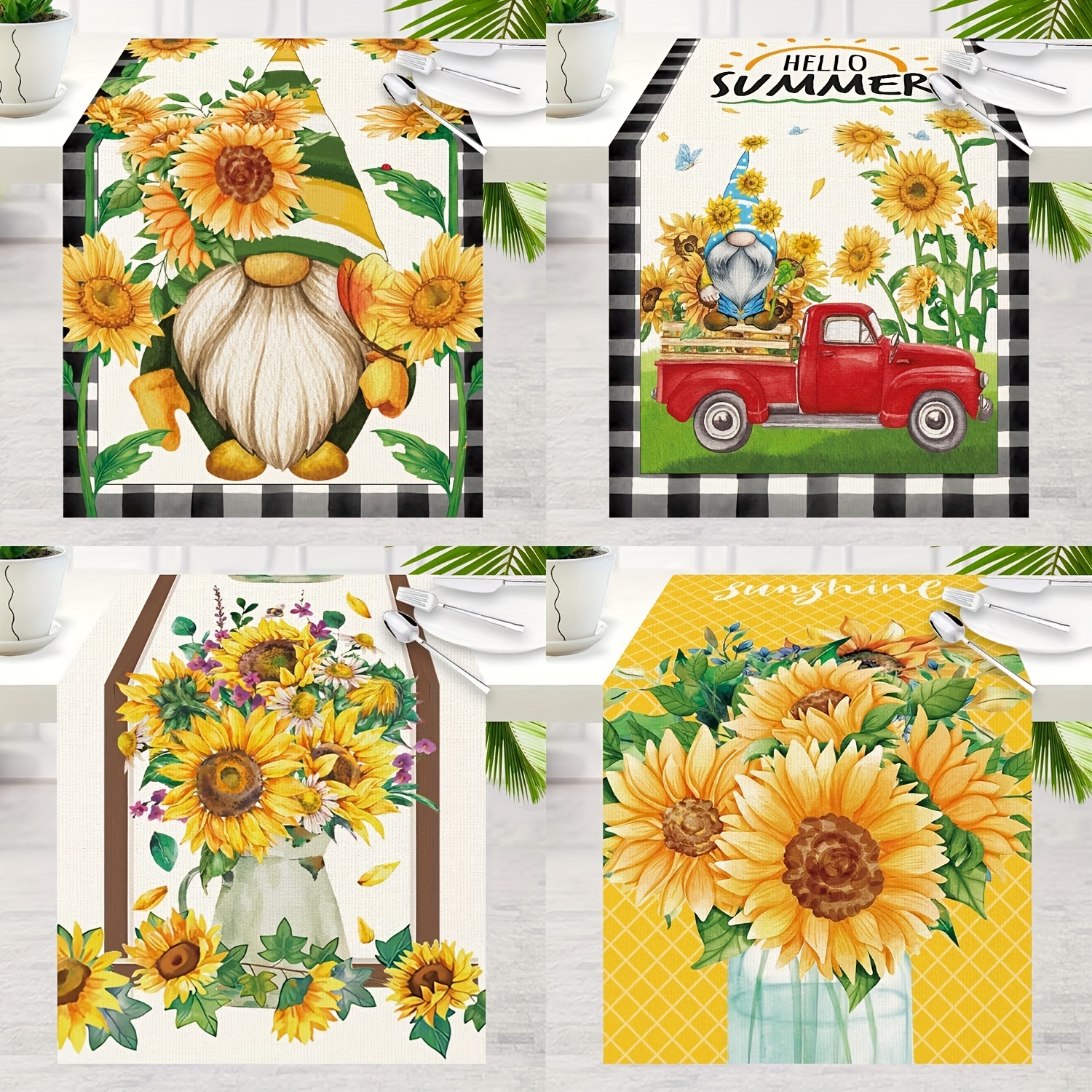 Farmhouse Bee Gnomes Watercolor Sunflower Shower Curtain Set