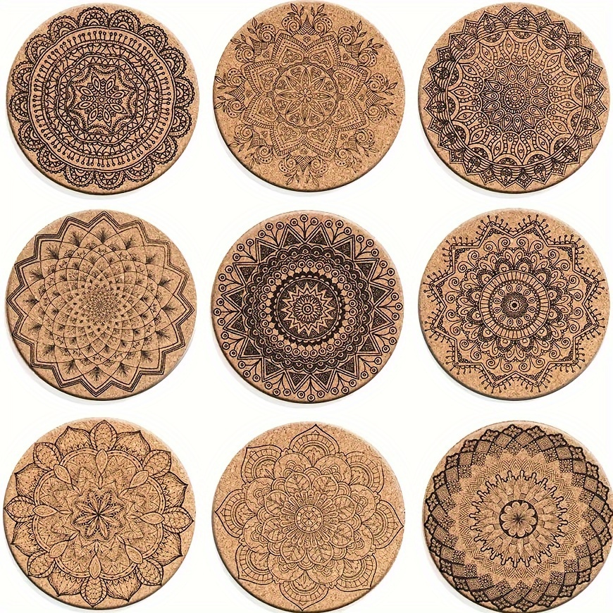 Mandala Pattern Wooden Coaster Boho Round Cork Coaster - Temu