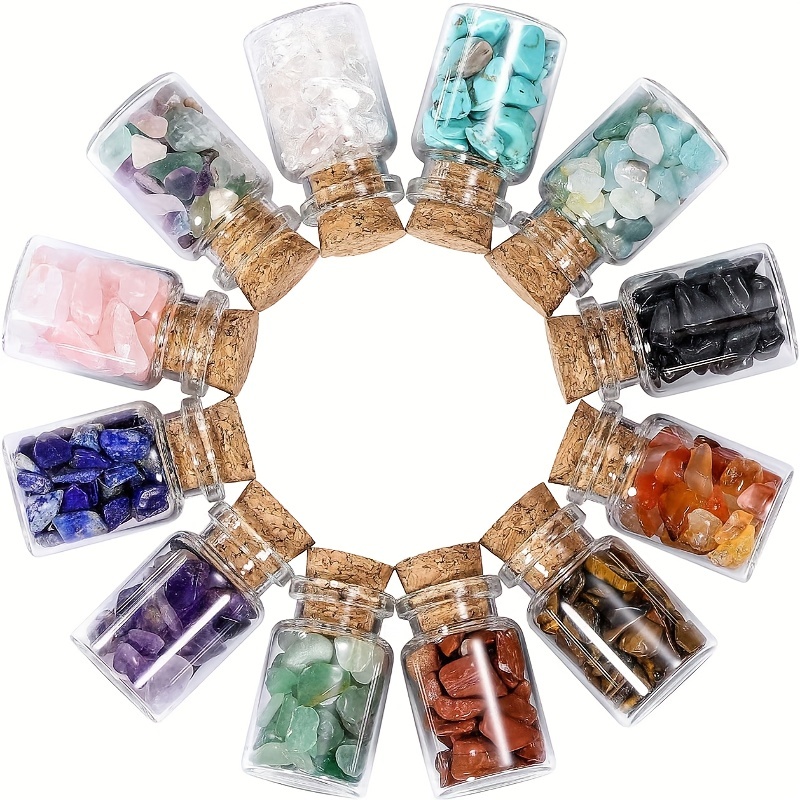 mookaitedecor Juego de 7 mini botellas de cristal para deseos, piedras  preciosas de cristal de piedras preciosas curativas para reiki