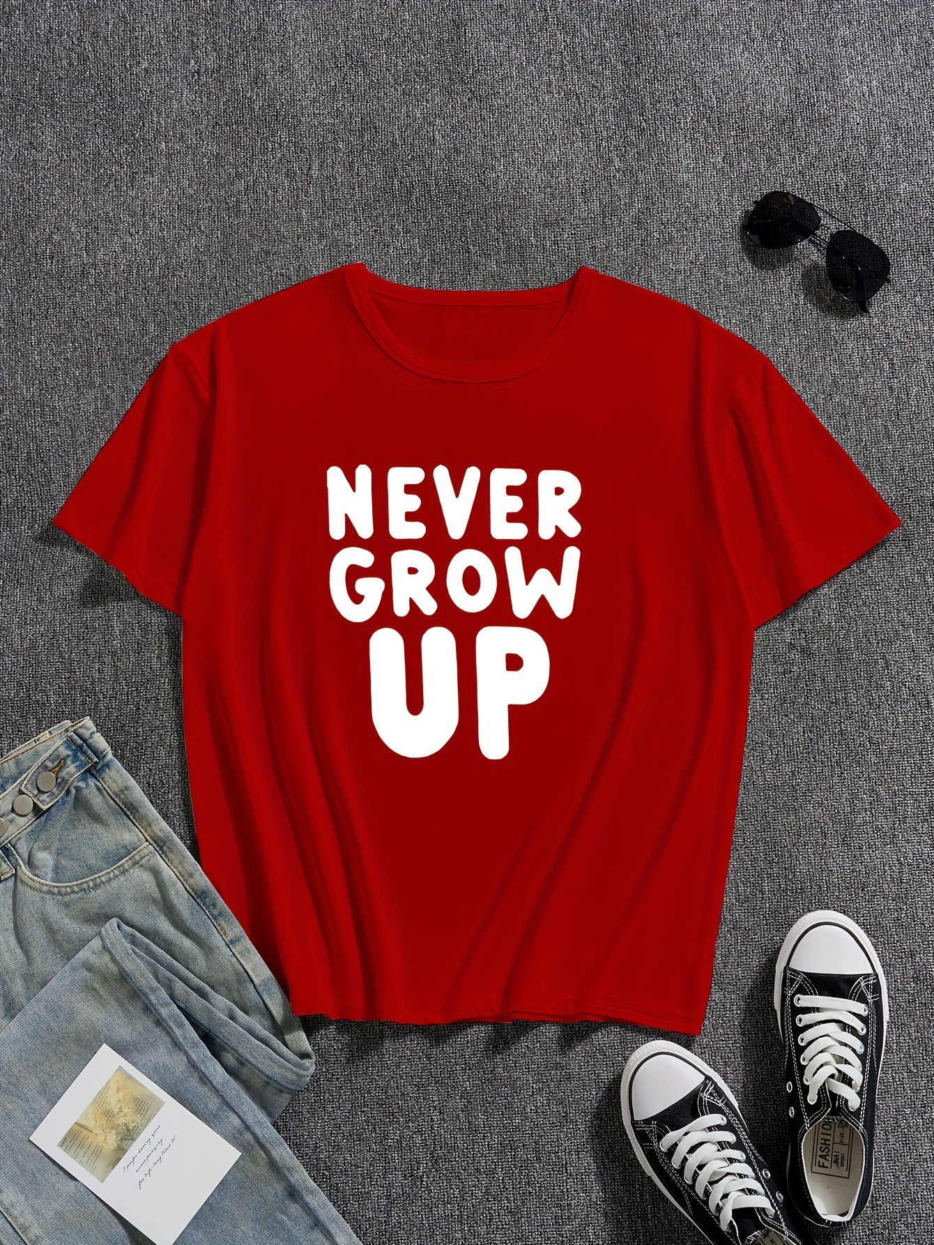 Never Grow Print Boy's T shirt Kids Casual Short Sleeve - Temu Australia