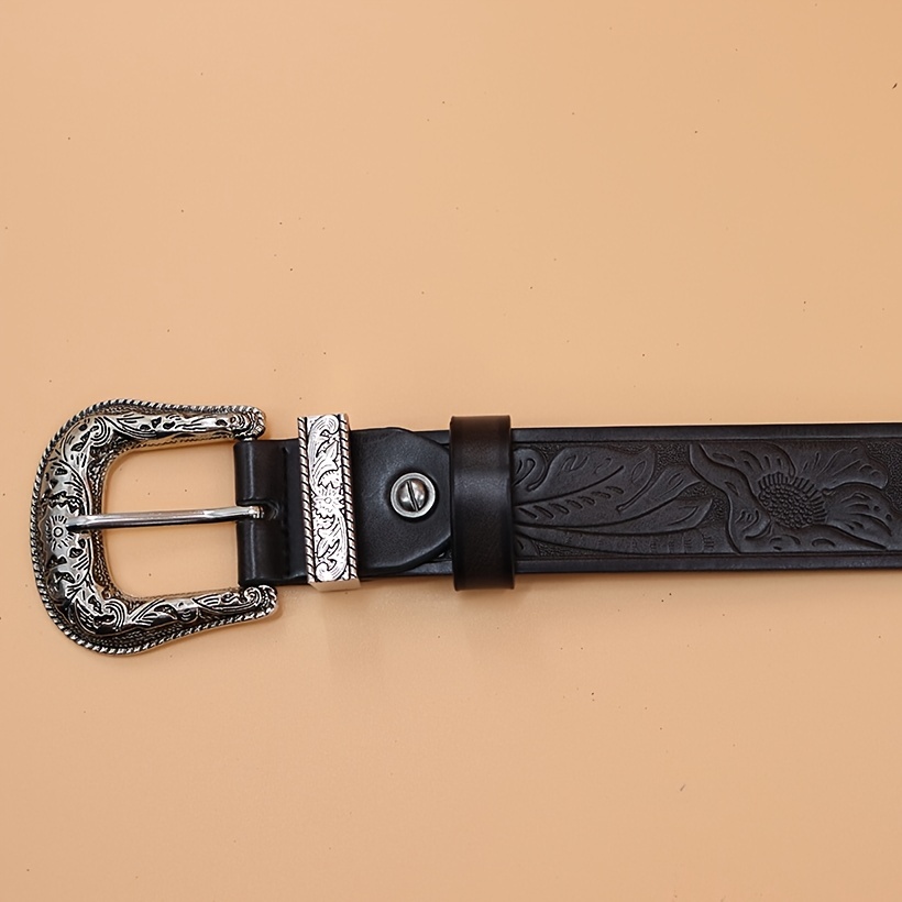 Black Croc Vintage Gold Buckle Western Belt