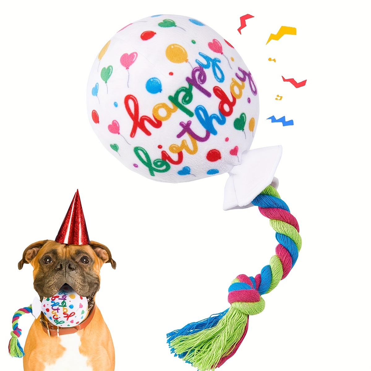 

1pc Birthday Ball Design Pet Grinding Teeth Squeaky Plush Toy Durable Chew Toy For Dog Interactive Supply