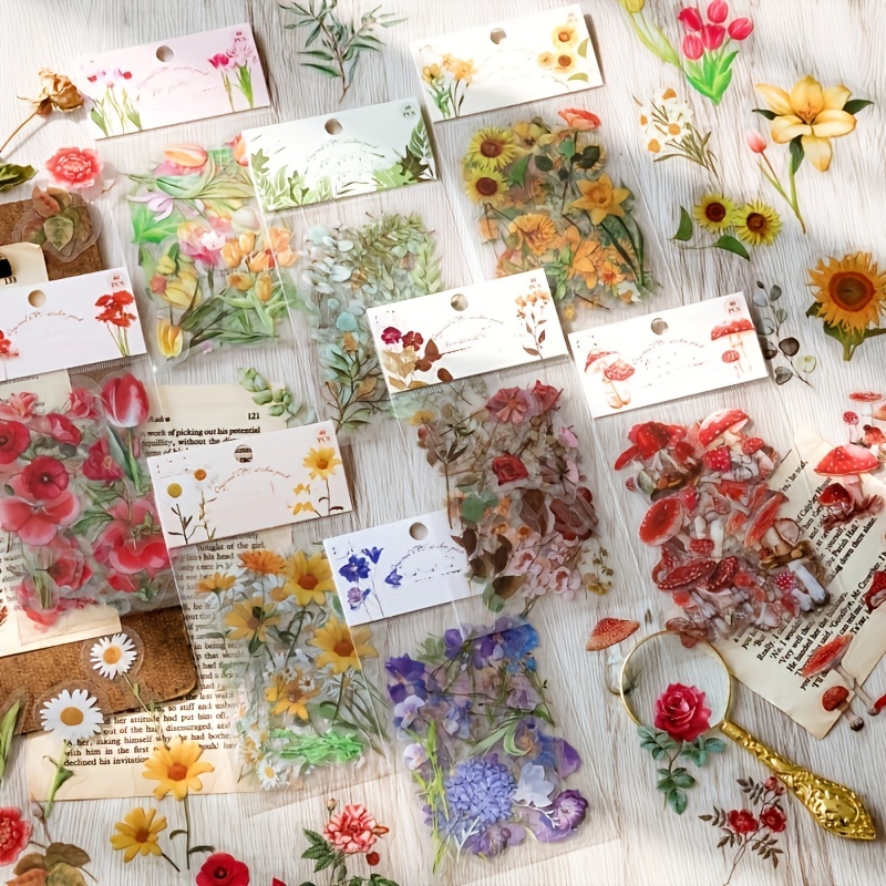 40 Pcs/pack Sticker PVC Décoratif Pour Plantes, Fleurs, étiquettes DIY, Album, Journal, Marguerite, Champignon