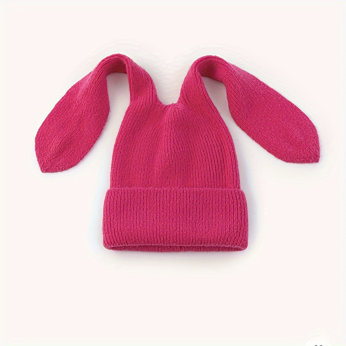 Solid Color Bunny Beanie Ears Trendy Elastic Knit Hats Long Temu