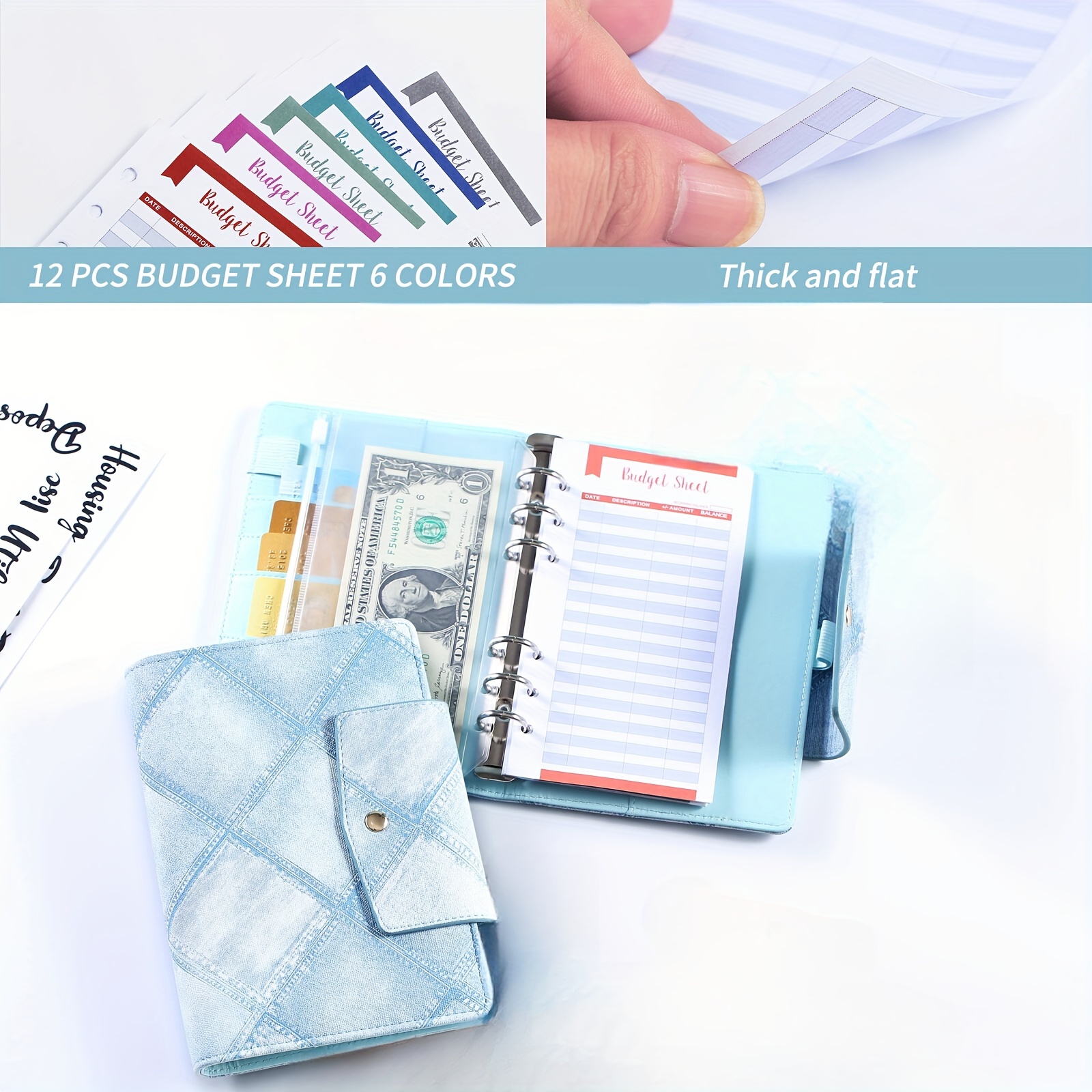  Imitation denim style Budget Binder A6 Planner Money Saver  with Zipper Cash Envelopes Sheet and Stickers for Budgeting -008-CF :  Office Products