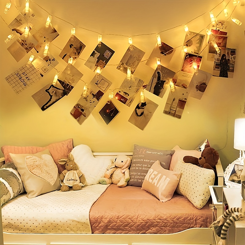 A String Of Led Photo Clips With String Lights Fairy Lights - Temu