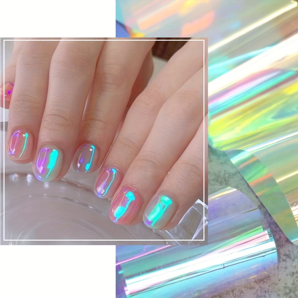 SILPECWEE 2 Boxes Aurora Nail Foil Clear Laser Glass Fragment Nail Transfer  Foil for Acrylic Nails Pink Starry Sky Holographic Nail Art Foil Stickers