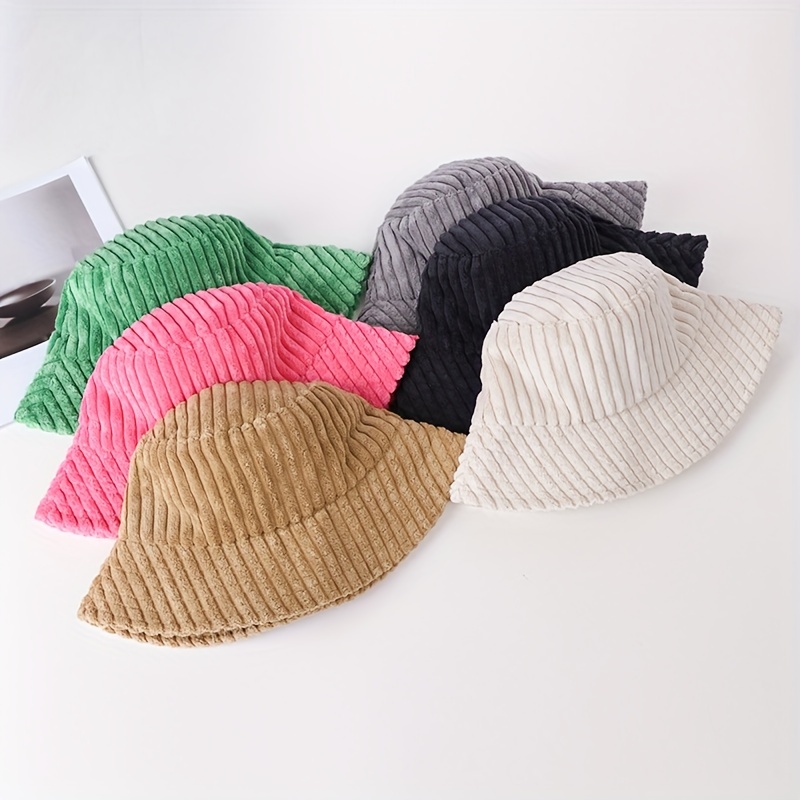 1pc Corduroy Warm Double Sided Fisherman Hat Solid Color Mens And