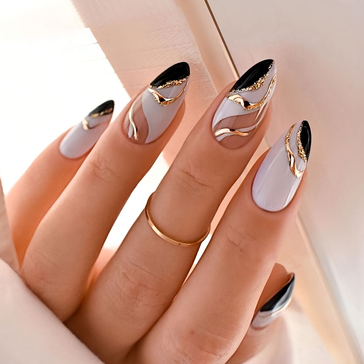 Swirl Black Glitter Press On Nails With Rhinestone Design - Temu