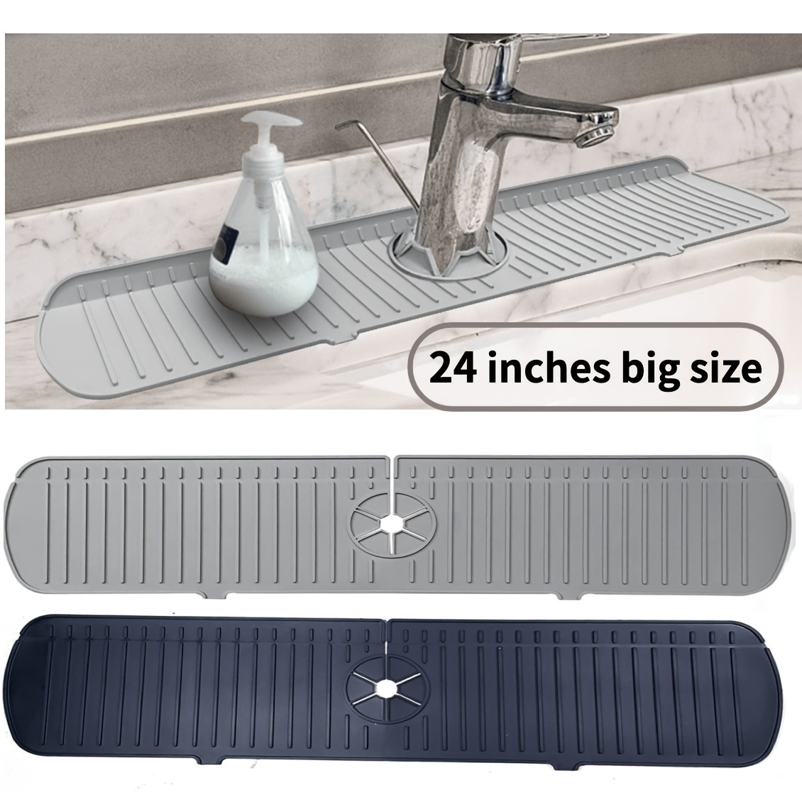 Gray Silicone Faucet Sink Splash Guard Mat for Bathroom Counter
