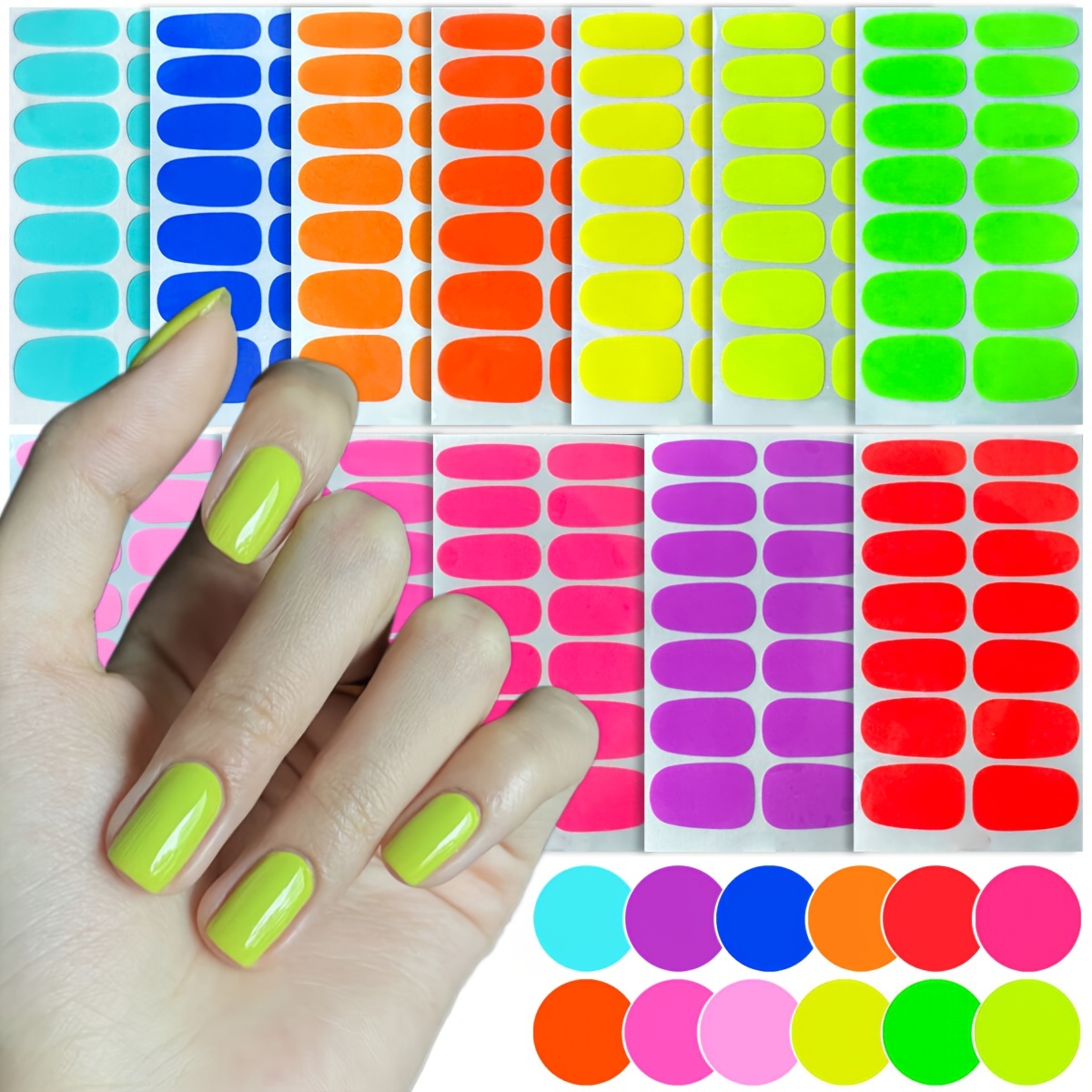 

12 Sheets, Fluorescent Full Wrap Nail Polish Stickers With 6 Nail Files, Nail Polish Strips, Self Adhesive Gel Nail Decals For Women And Girls