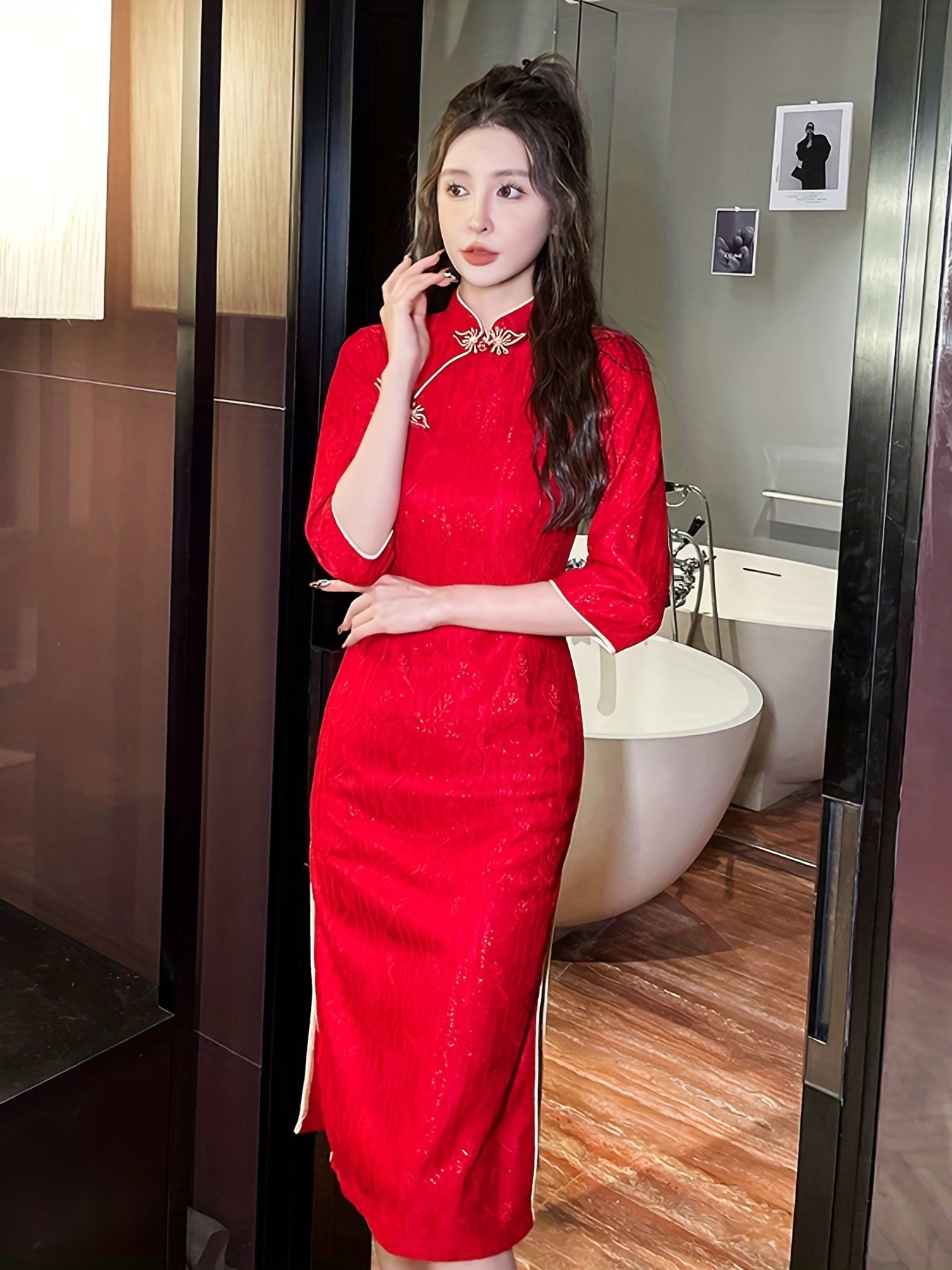 Elegant Oriental Style Cheongsam Dress With Tassel Detail And Long