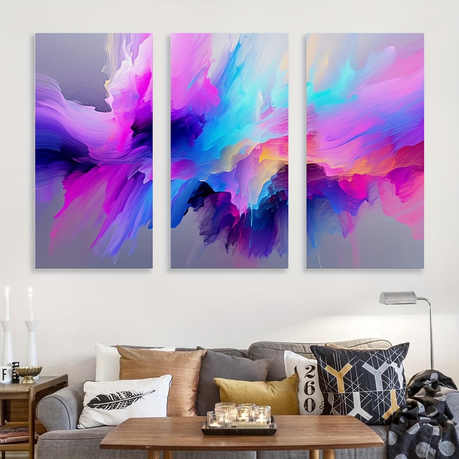 3pcs/set Impresión De Lienzo De Arte Abstracto, Pinturas De Pared De Lienzo  De Líneas Geométricas