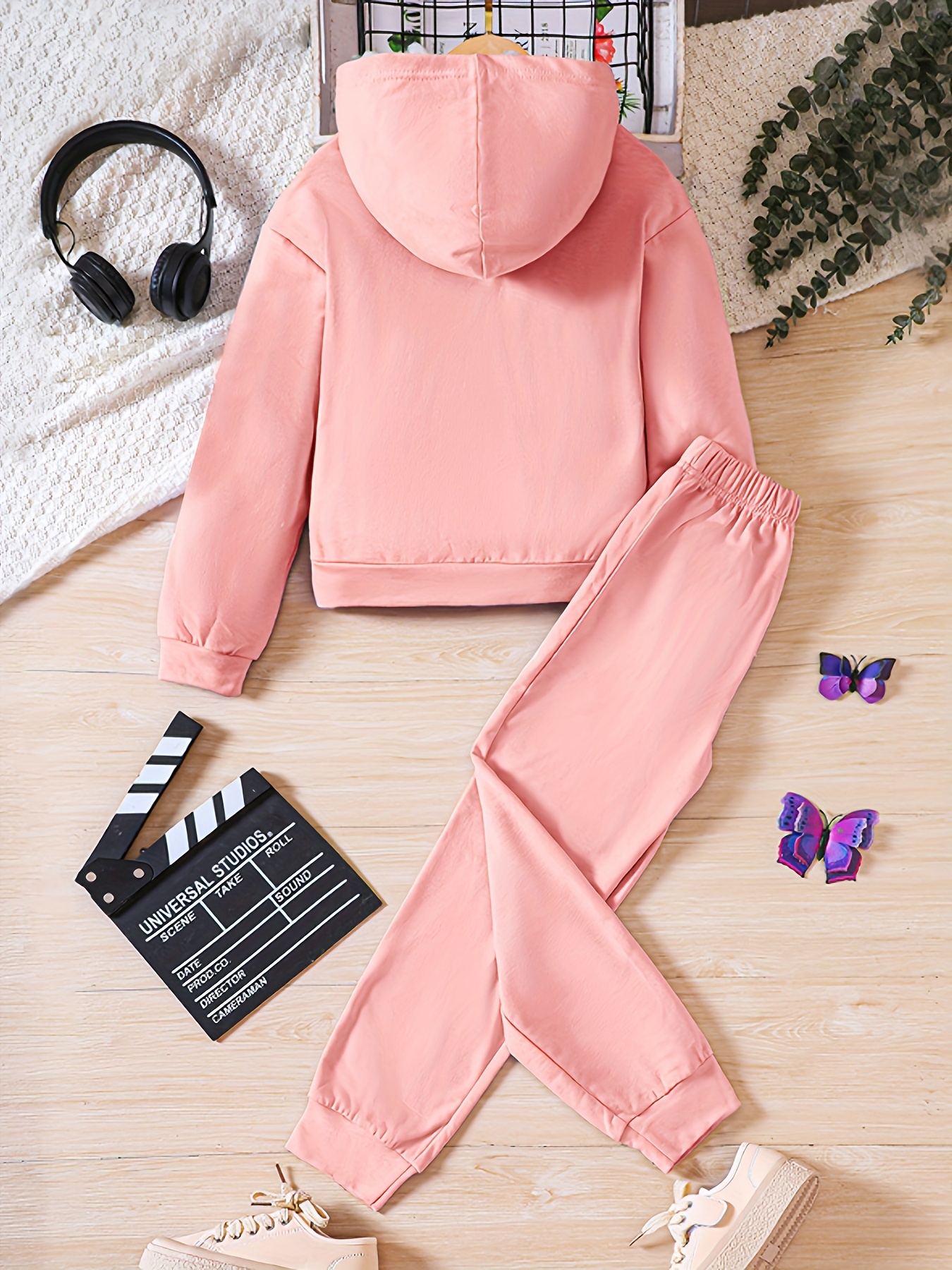 Girl's Butterfly Print 2pcs, Hoodie & Sweatpants Set, Color Clash Casual  Outfits, Kids Clothes For Spring Fall