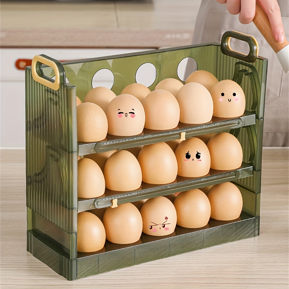 1pc Soporte Para Huevos Para Refrigerador, Organizador De Huevos Con Tapa  De 2/3 Capas, Contenedor De Huevos De Gran Capacidad Reutilizable Con Asa, D