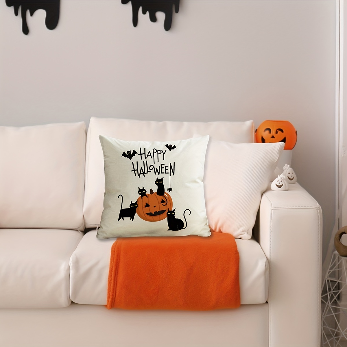 Linen Halloween Decorative Throw Pillow Case Pumpkin Gnome - Temu