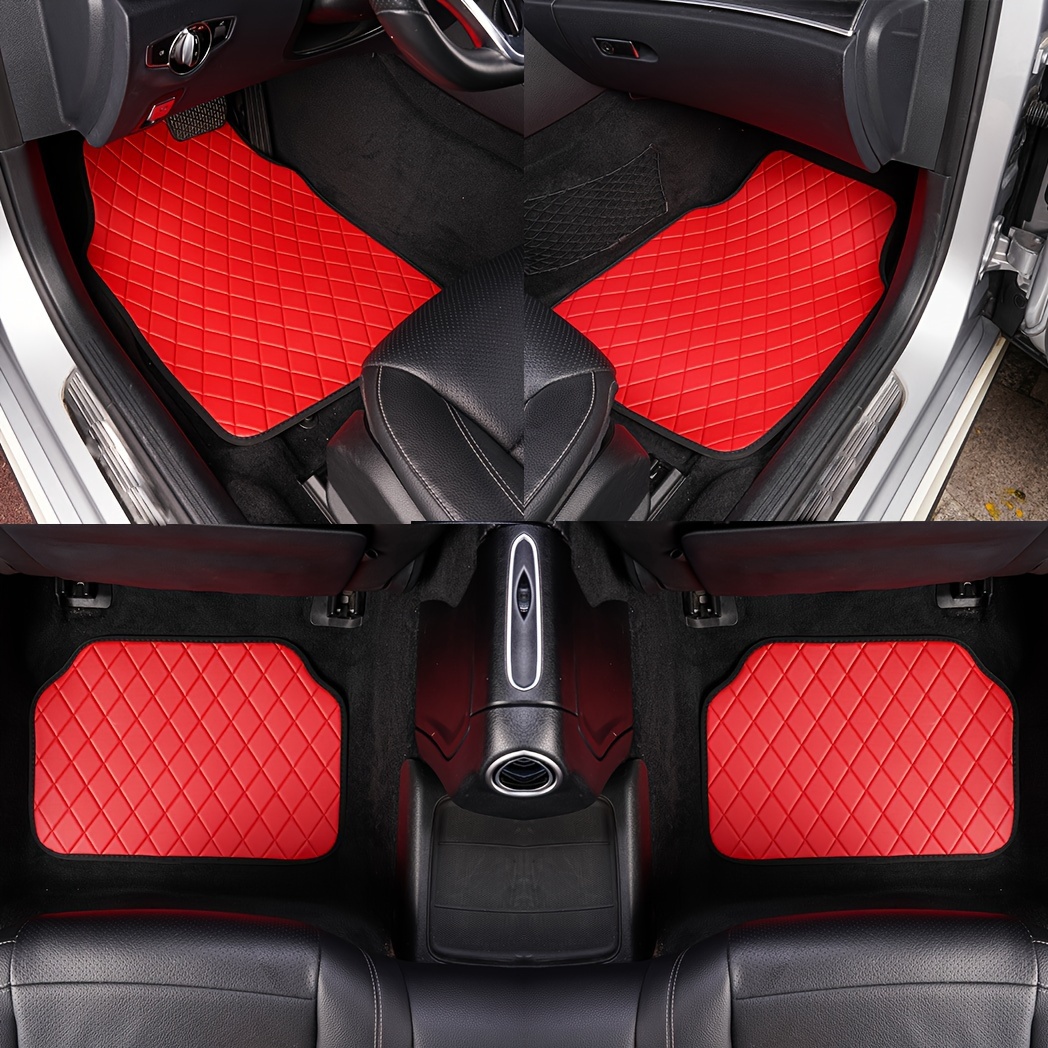 Rote PU Leder Simple Style Auto Fußmatten Für Die Meisten - Temu