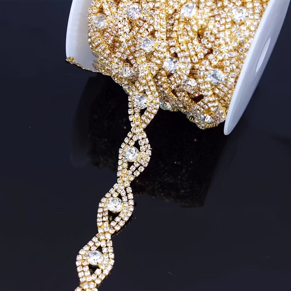 1 Yard Crystal 2mm Rhinestone Trim Close Chain Applique For Sewing Crafts Party Clothing Diy Decoration
