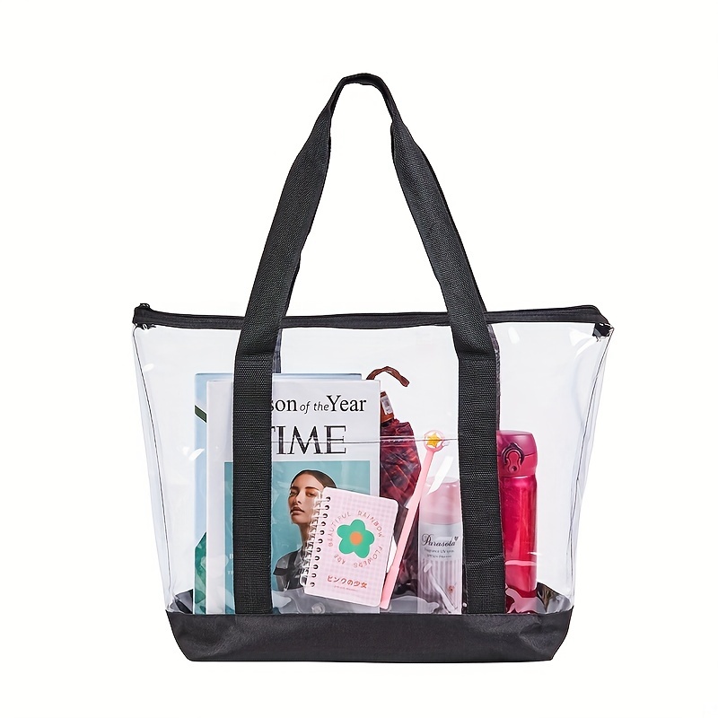 Transparent PVC Tote Bag, Large Capacity Summer Beach Bag, Stadium Approved  Handbag For Travel Shopping Sports Concerts
