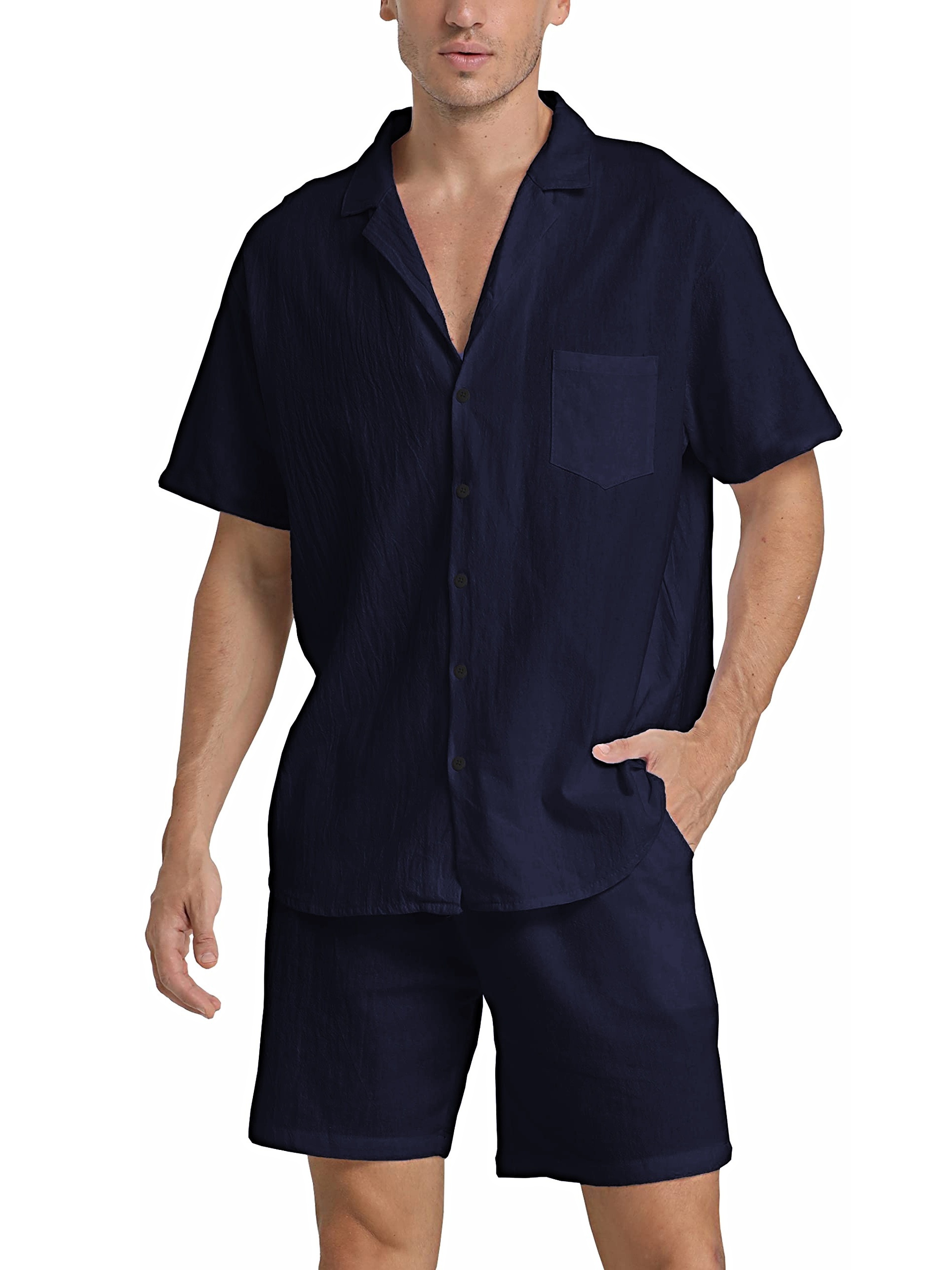 Linen-Blend Short Pajama Set