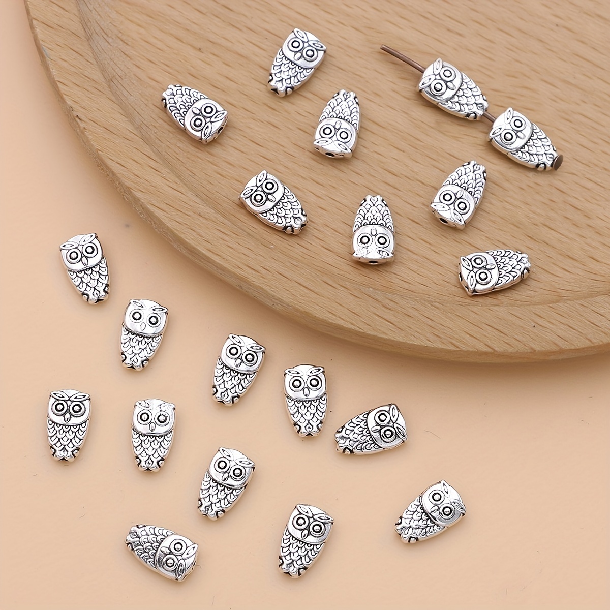 20Pcs Antique Silver Plated Owl Spacer Loose Beads For Bracelet Necklace DIY Accessories Craft