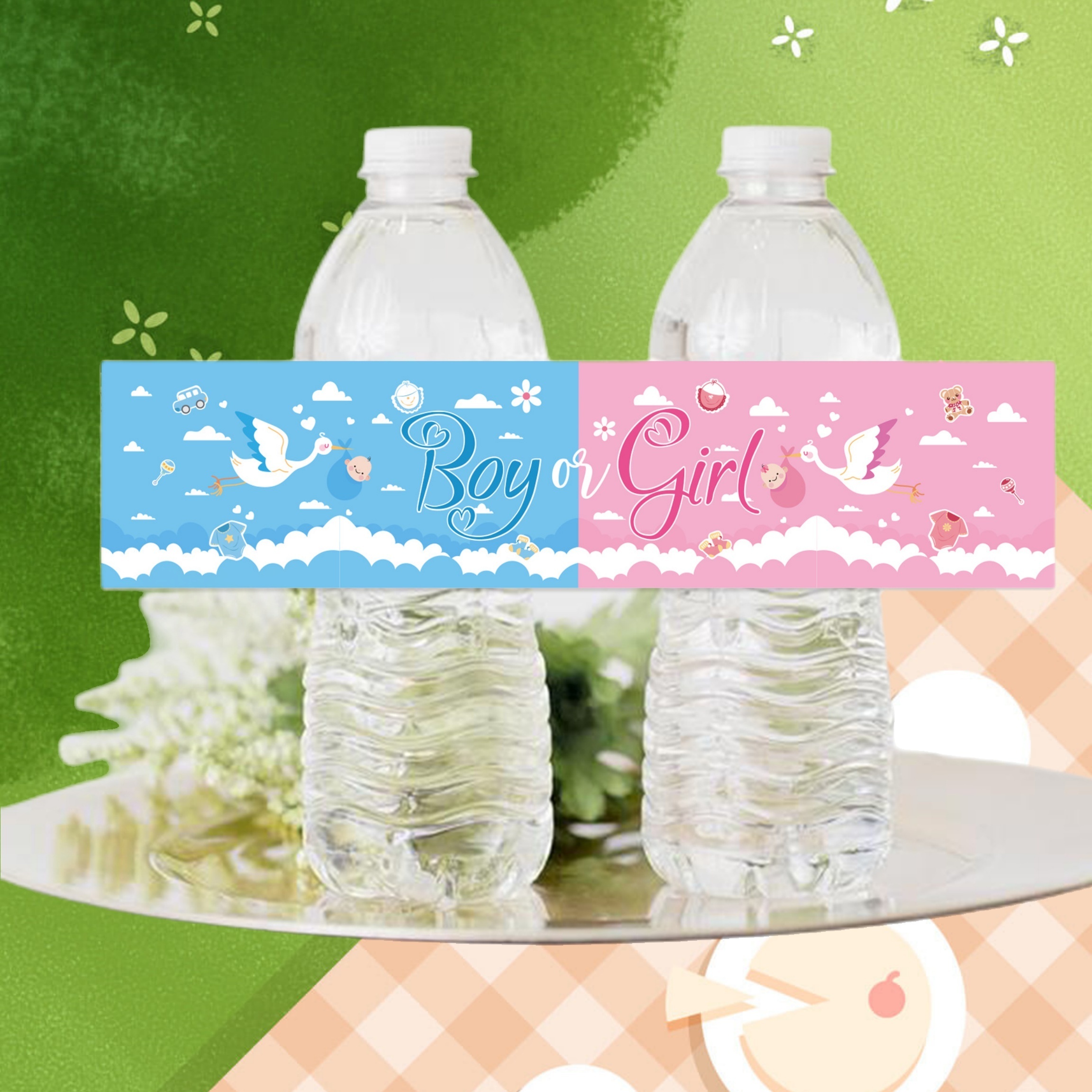 Baby Shower Gender Reveal Boy or Girl Water Bottle Sticker Labels (5  Labels) 