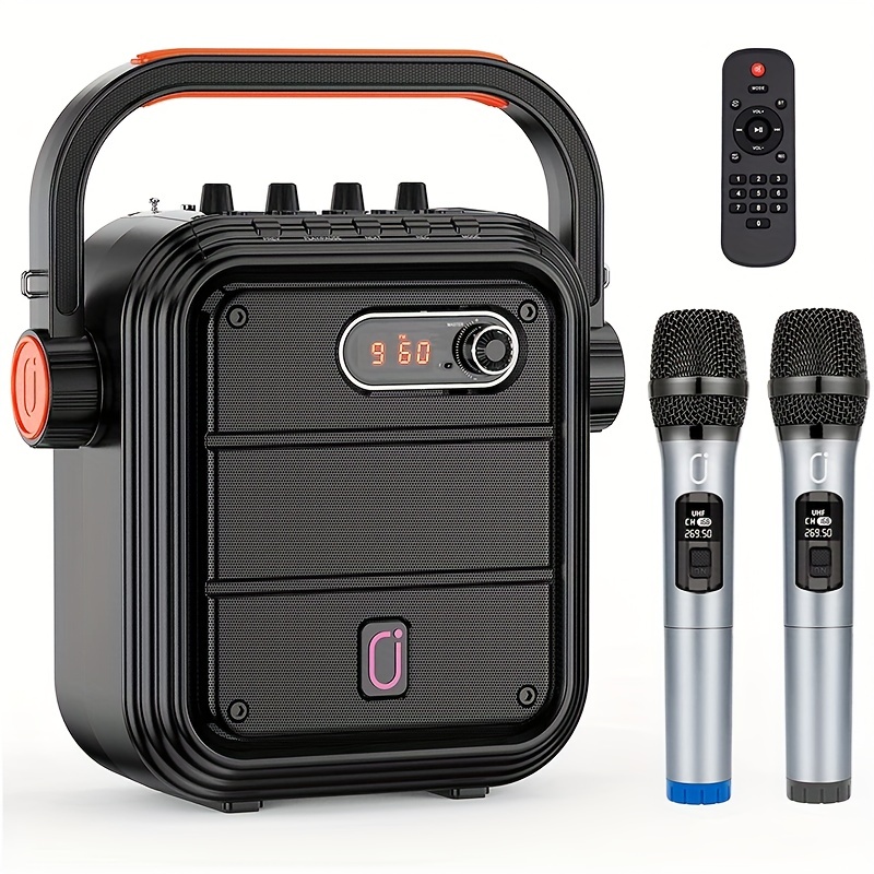 Máquina de Karaoke de alta calidad, Altavoz Bluetooth 5,0 con 2 micrófonos  inalámbricos, sistema de altavoces PA portátil, compatible con tarjeta  TF/AU - AliExpress