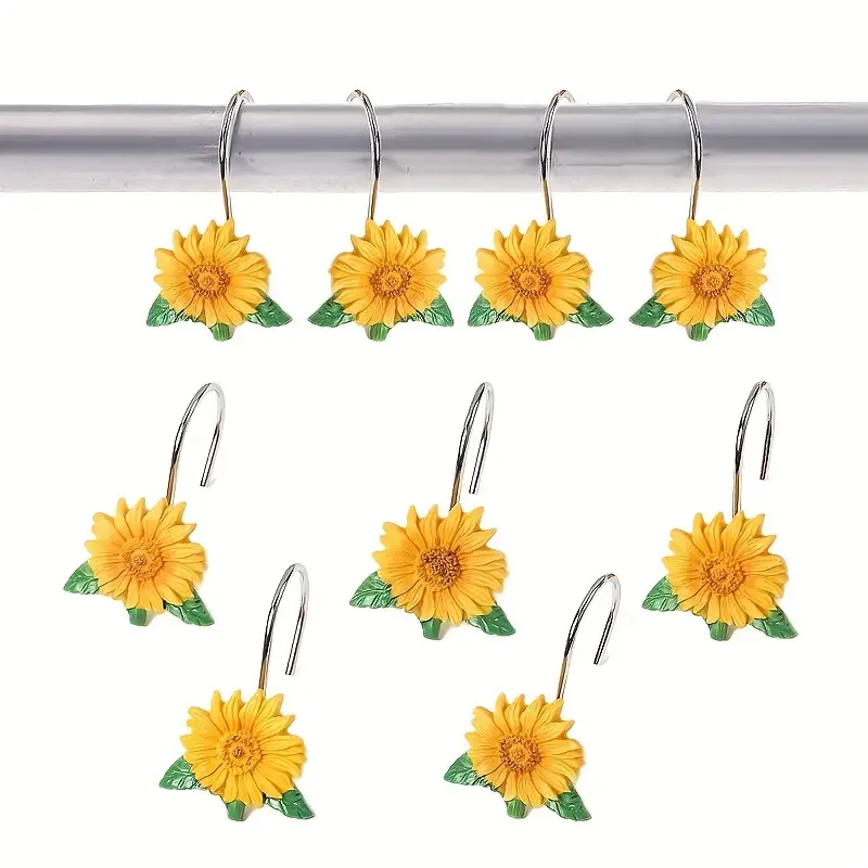 Sunflower Decorative Shower Curtain Hooks Rings Cute Green - Temu Canada