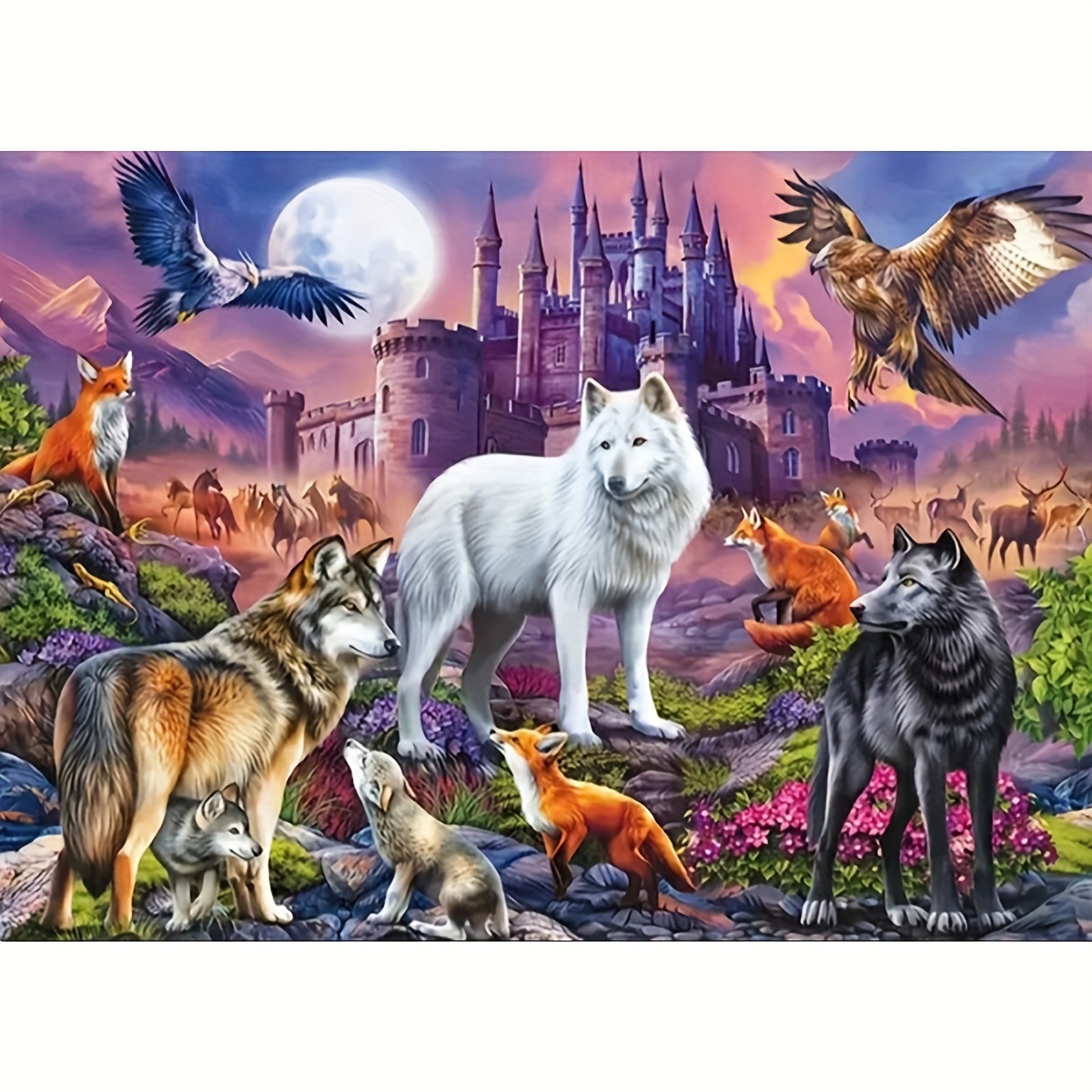 

1pc "wolf Castle" Pattern Diamond Painting Kit, Diy 5d Full Round Artificial Diamond Set Painting Craft, Suitable For Home Wall Decoration Art.