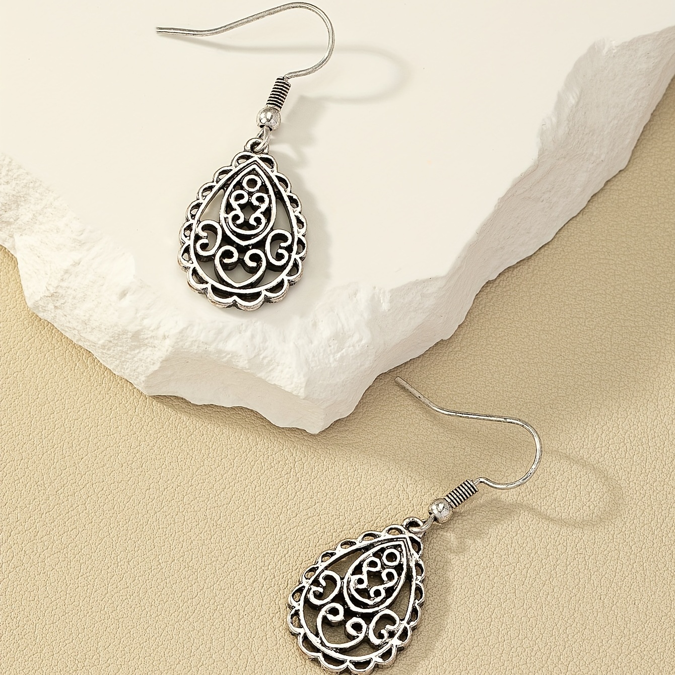 boho style hollow drop earrings water drop shape pendant vintage style ear jewelry decor details 5