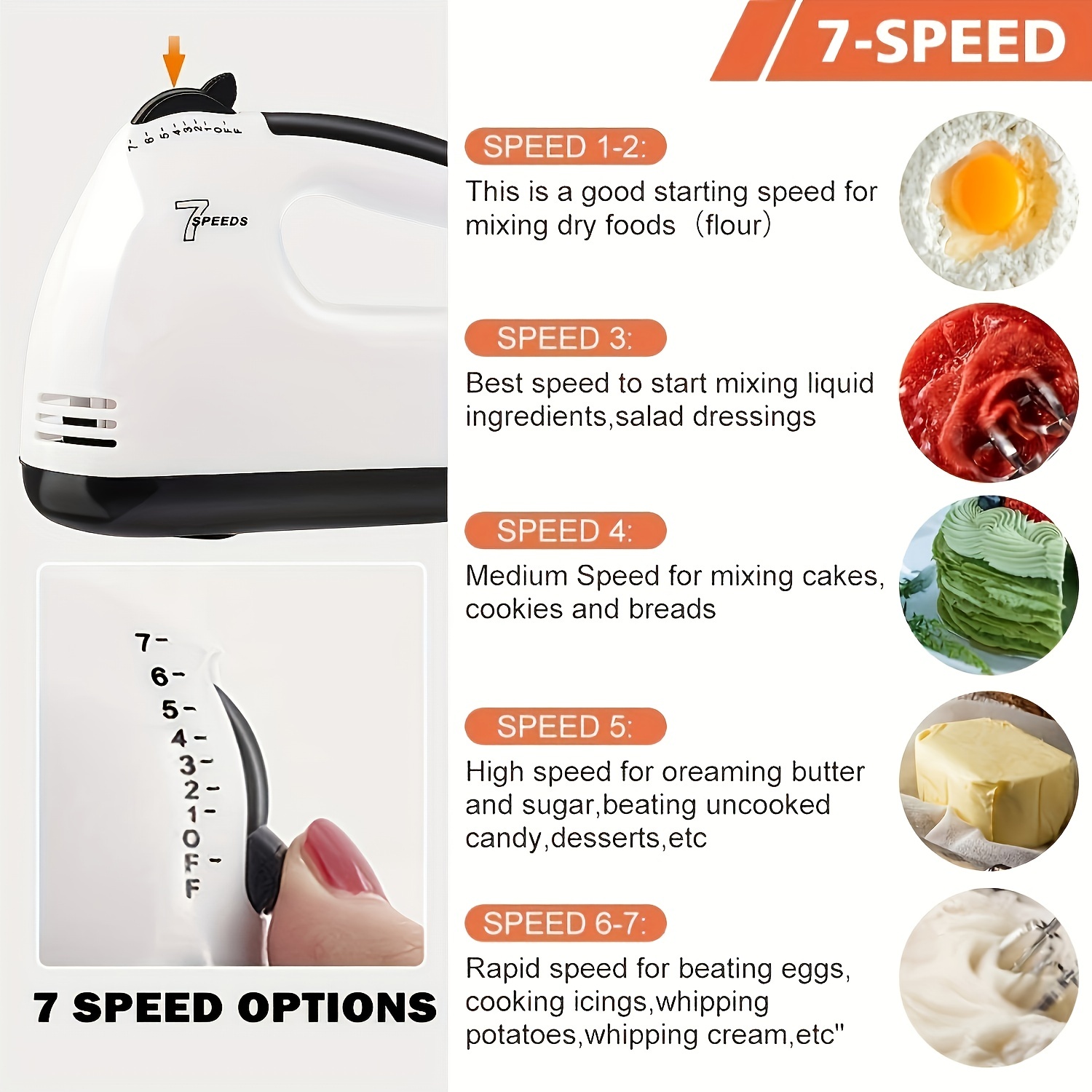 Electric Handheld Mixer Whisk 5 Speed Hand Kitchen Egg Beater Cream Cake  Blender