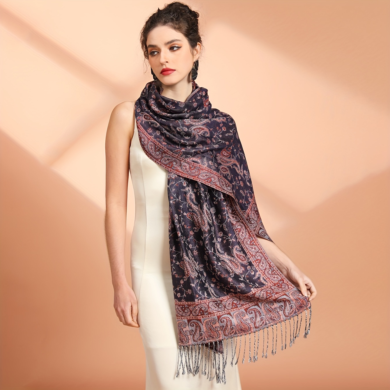 Boho Paisley Jacquard Tassel Scarf Classic Vintage Warm - Temu