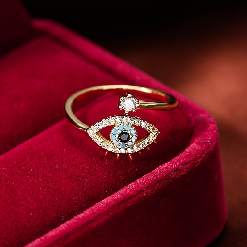 Adjustable Evil Eye Ring with CZ Vintage Style Gemstone Accent