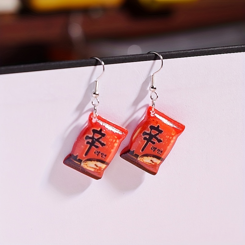 Y2K Kpop Instant Noodles Resin Drop Earrings, Statement Dangle