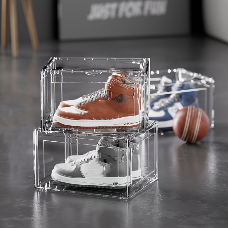  K.T.Z Cajas de zapatos, caja de zapatos de plástico transparente  magnética lateral abierta apilable (estilo D transparente, 1 unidad) :  Hogar y Cocina