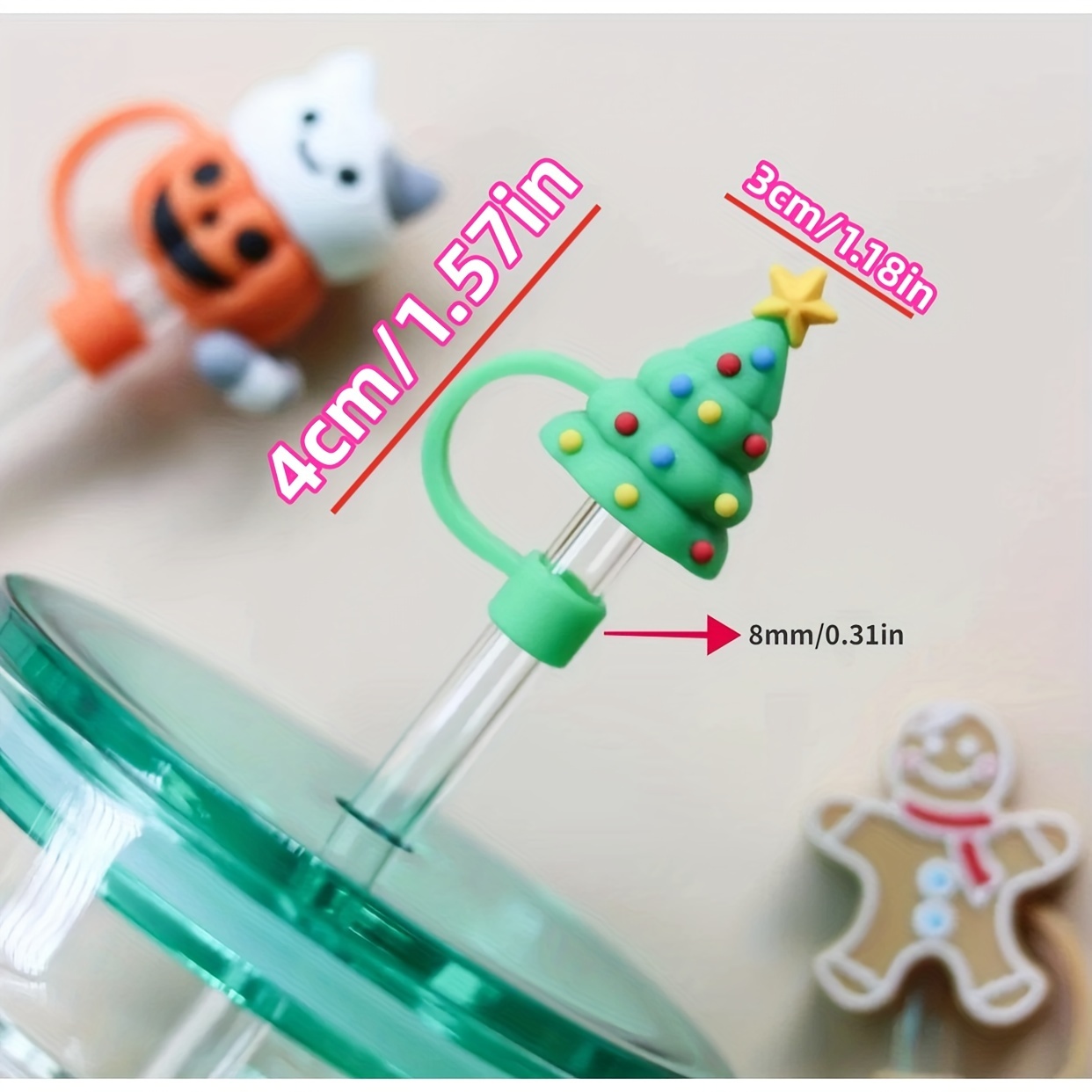 8pcs Christmas Star Series Dustproof Straw Cover, Reusable Silicone Straw  Plugs For 10mm/0.39in, Cup Accessories