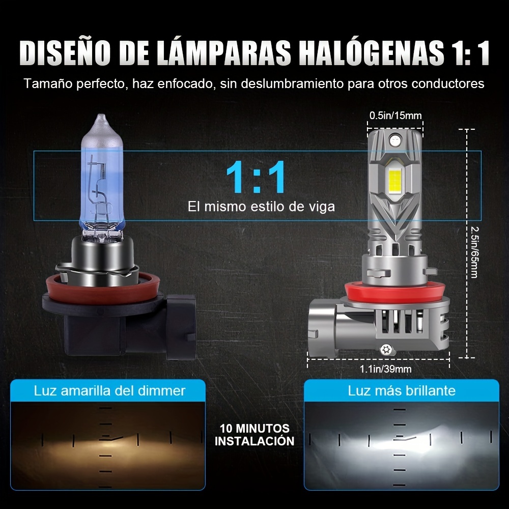2 Uds H11 Bombillas Led Faros Delanteros H11/h8/h9 Bombillas - Temu Mexico