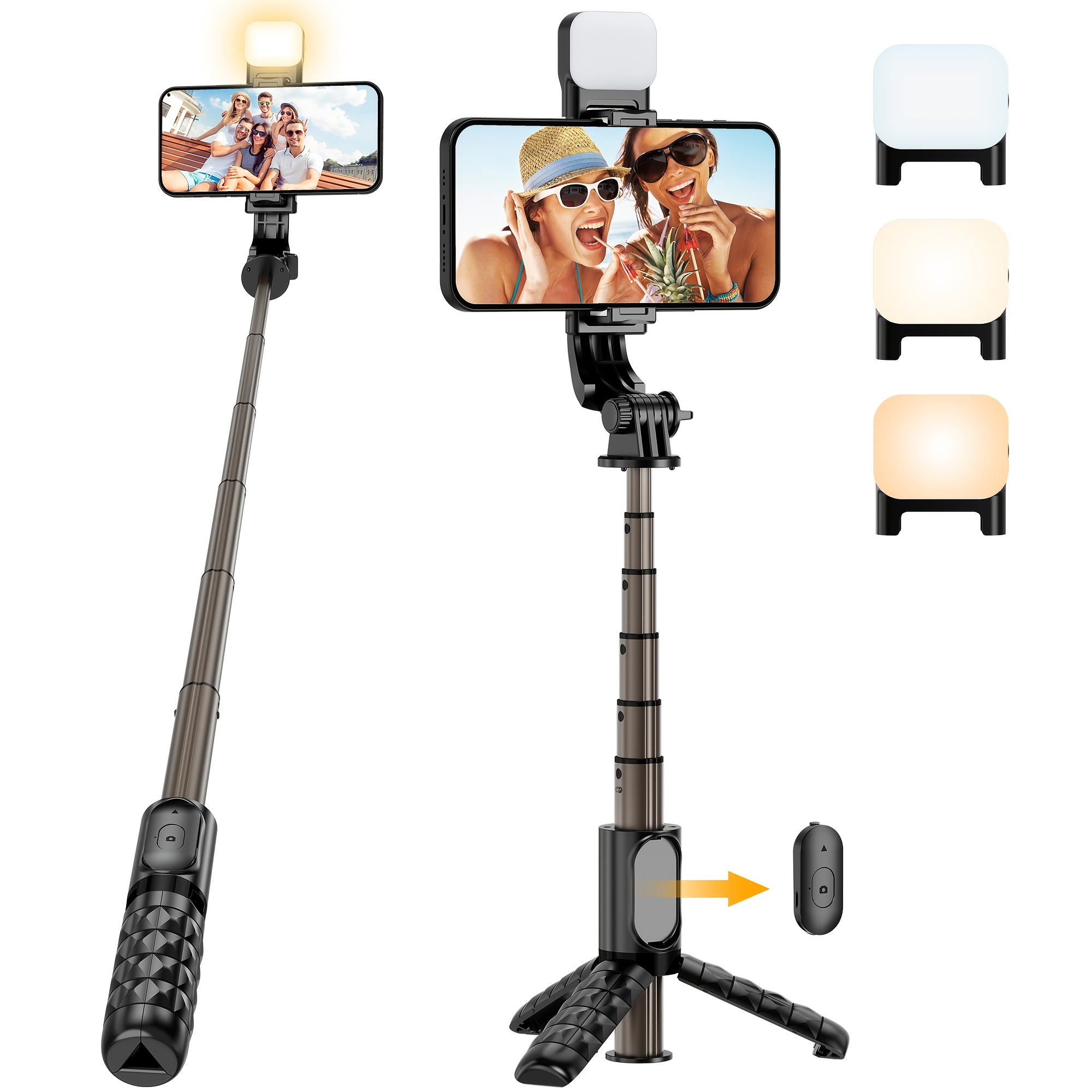 Selfie Stick Tripod Led Fill Light Extendable Selfie Stick - Temu
