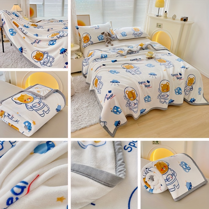 Thickened Milk Fleece Throw Blanket Fo Kids Cartoon Print - Temu