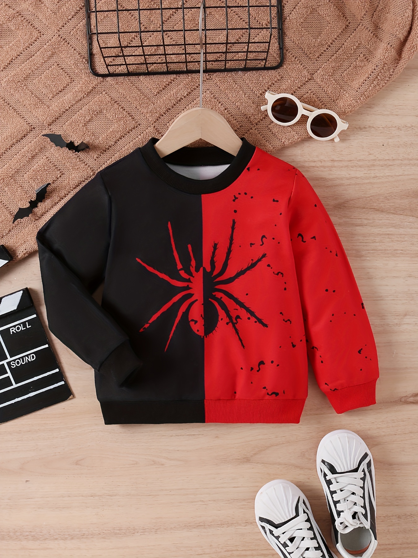 SHEIN 2pcs/Set Trendy And Cute Spider Printed Casual Comfortable Sweatshirt  Set For Toddler Boys, Spring And Autumn