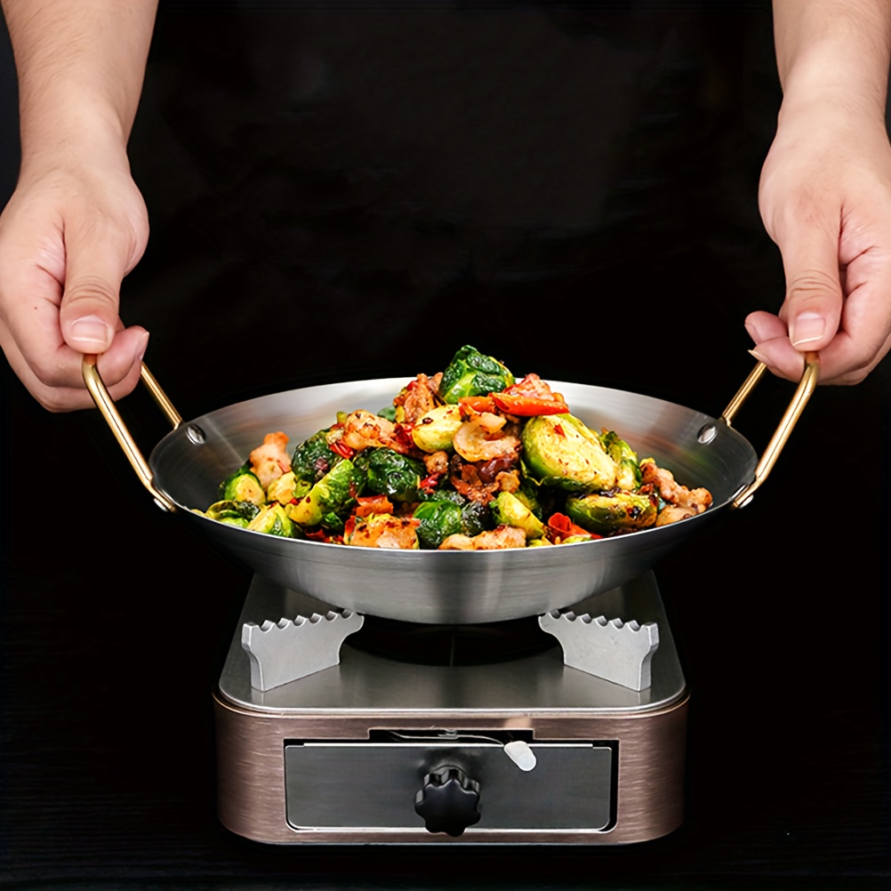 Wok de acero al carbono, sartén para wok de 13 pulgadas con tapa, woks  antiadherentes y sartenes para freír, wok chino sin revestimiento químico  con 4