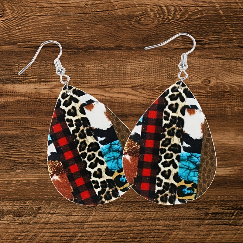 Leopard Print Leather Earrings Men's Party Gift