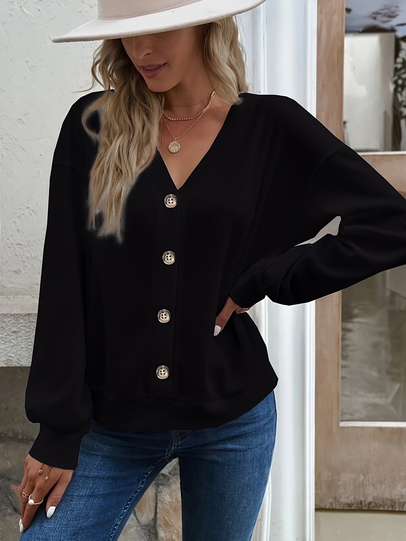 Black v discount neck sweatshirt womens