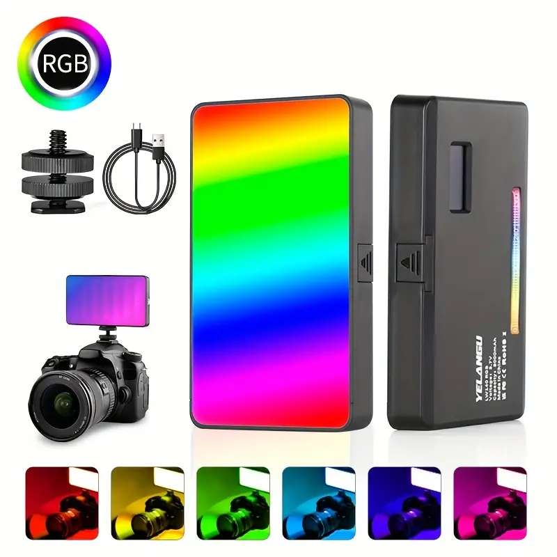 RGB Video Light LED Camera Light CRI95+ Rechargable Panel Lamp360° Full  Color Photography Lighting