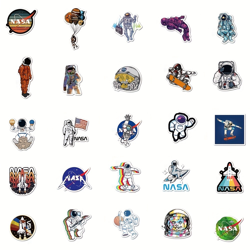 Pegatinas espaciales de la NASA, no repetición, vinilo fresco, monopatín,  guitarra, estuche de viaje, botella de agua, portátil, equipaje, bicicleta