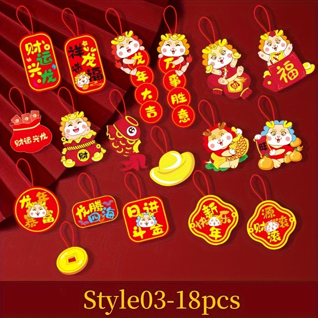 16Pcs New Year Hanging Decoration Golden Chinese Character 2024 Year of The  Dragon Spring Festival Potted Plant Red Hanging Ornament Pendant – the