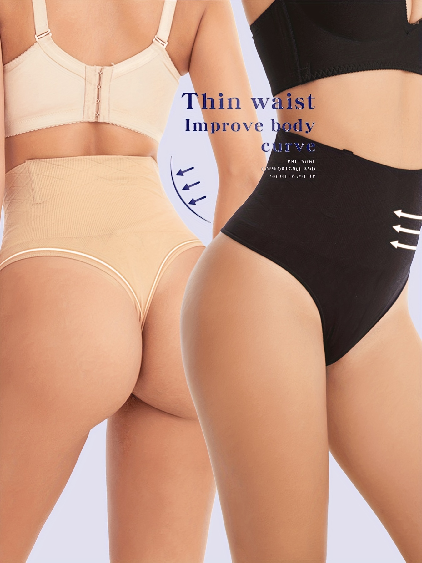 Women High Waist Tummy Control Thong Seamless Underwear T-back Panties G- string