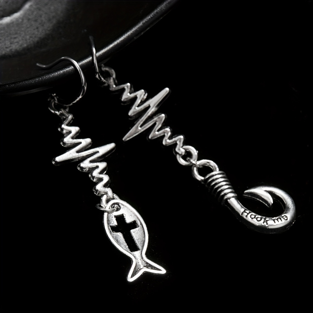 Vintage Tassel Fish Hook Cross Pendant Earrings Men Jewelry - Temu