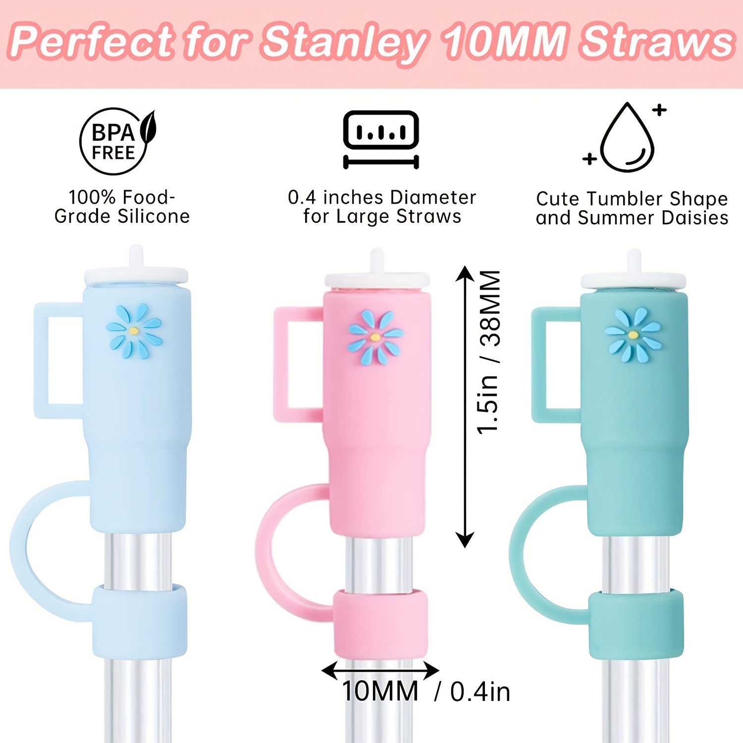 Stanley Cup Straw Cover Stanley Accessories Drink Topper Drink Cover for  Stanley Quencher Washable Stanley Straw Cap Reusable Straw Cover 