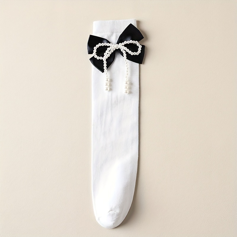 Pearl Big Bow Socks for Kids Over 3 Years